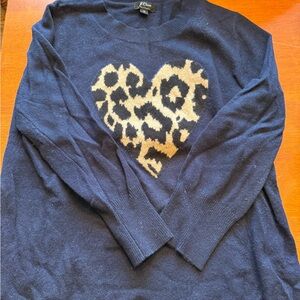 J. Crew Dark Blue Sweater with Animal Print Heart